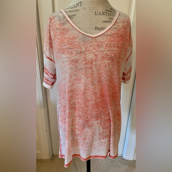 Z Supply Size Small Coral/Orange Burnout V-Neck T-Shirt - Picture 1 of 5